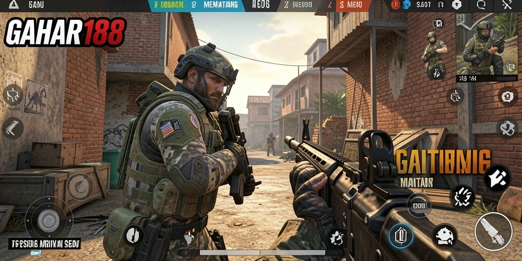 Tampilan gameplay intens dari GAHAR188 di medan perang.