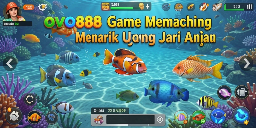 Tampilan gameplay Fishing di OVO88 dengan berbagai ikan yang indah.