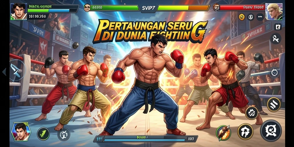 Gameplay Fighting menegangkan di SVIP7 dengan berbagai karakter.